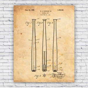 Baseball Bat Patent Wall Art Print - Size Options - Picture 1 of 3