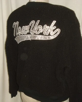 Chaqueta Victoria's Secret ROSA Sherpa Negra PLATA BRILLO NUEVA YORK TALLA S Vellón Foto 1 de 3