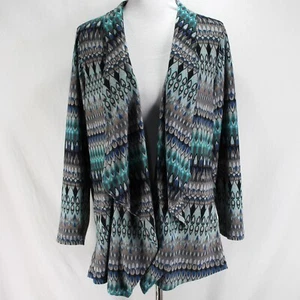 Susan Graver Knit Cardigan Womens Size M Gray Green Print Open Front Long Sleeve - Picture 1 of 7
