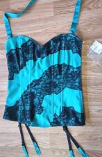 VTG 90S NWT FREDERICK’S of HOLLYWOOD Teal Black Lace Corset Bustier Y2K Sz L