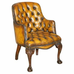 RESTORED HARRODS LONDON CHESTERFIELD BROWN LEATHER ARMCHAIR CLAW & BALL FEET - Picture 1 of 12