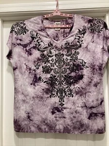 Vocal Tie Dye Purple Cap Sleeves Top Embellished SZ 3XL Hippie Bohemian - Picture 1 of 14