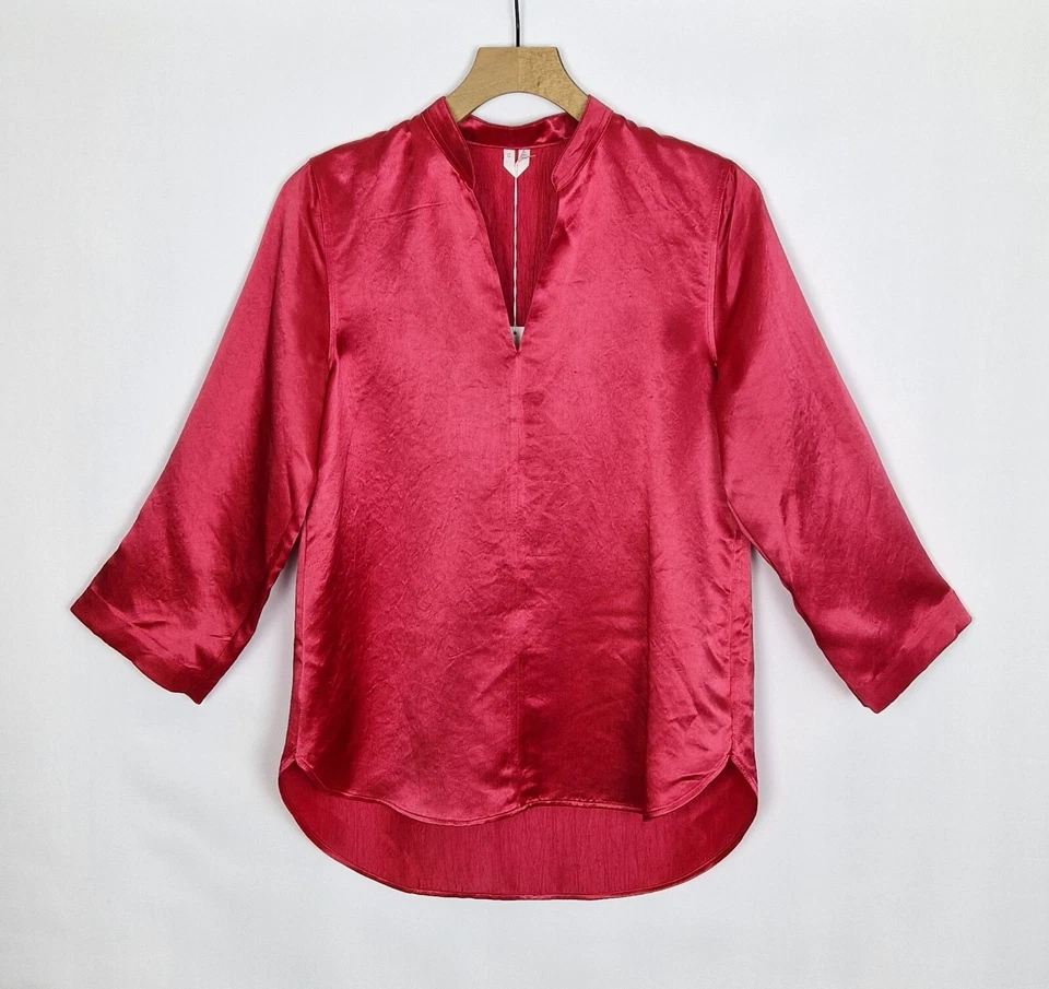 ARKET RED SATIN RELAXED FIT DIP HEM BLOUSE SHIRT TOP SIZE UK 8 - Image 1 of 4