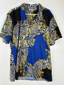 Fashion Nova Herren XL Button Down Zebra Blau Gold Extra Large - Bild 1 von 9