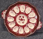 Temp-tations By Tara Hand Painted Deviled Egg Handled Platter Old World Red