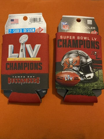 Tampa Bay Buccaneers NFL Super Bowl LIVChampions 2 Sided Can Cooler~New~Set Of 2 Cover