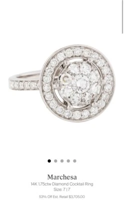 Marchesa Diamond Halo Engagement Wedding Cocktail Ring Sz 4.5 - Image 1 of 4