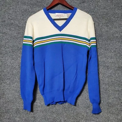 Suéter de Colección Años 80 West Coast Ways Para Hombres XL Rayas Medio Envoltura Alrededor Cuello en V Aire Foto 1 de 4