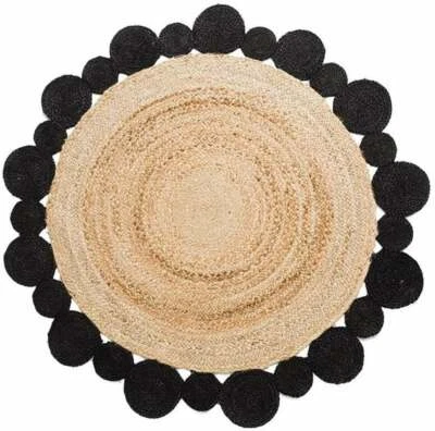 Rug Jute Carpet Round Natural Jute Rug Reversible Braided Modern Rustic Look - Image 1 of 4