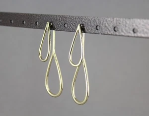 orecchini pendenti oro giacca davanti dietro orecchini a goccia ovale doppio look borchia - Foto 1 di 11