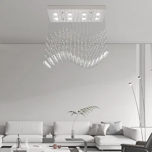 Modern Crystal Ceiling Light Luxury Rectangular Raindrop LED Chandelier Fixtures - Picture 1 of 16