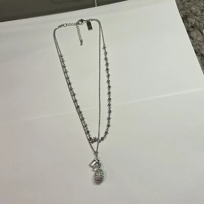 Collar Firmado THE LIMITED - Cadena Doble Hilo Tono Plata / Estrás Foto 1 de 4