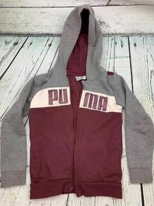 Puma Fleece Hoodie Full Zip Purple Grey Logo Size 6 - Picture 1 of 2