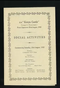 Programma Attività Sociali Castello SS Kenya 1952 - Union Castle Line - Foto 1 di 1