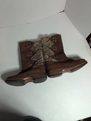 Dansko Fyodora Boots Brown Suede Fur Trim Tribal Embroidery Women's Euro 36 - Image 1 of 4
