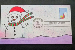 2014 Happy Snowman First Day Cover / NY FDC / Hand Drawn and Painted by ACE 579 - Picture 1 of 2