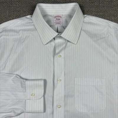 Brooks Brothers Men's Shirt 17 Long Sleeve White Gray Traditional Stretch New - Image 1 of 4