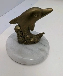 Vintage Messing Delphin mit Marmorsockel Briefbeschwerer Ozean  - Bild 1 von 5