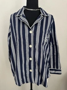 Ralph Lauren Women’s 100% Cotton Navy Striped Pajamas Button Up XL - Picture 1 of 5
