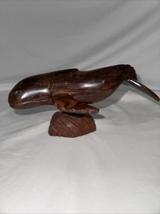 Vintage Hand Carved Mahogany Sperm Whale Orca Figurine With H.C. Mahogany Base - Picture 1 of 9