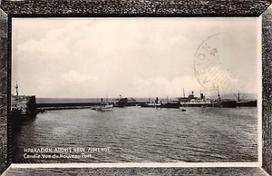 THE NEW PORT HERAKLION CRETE GREECE REAL PHOTO POSTCARD 1930 - Picture 1 of 2