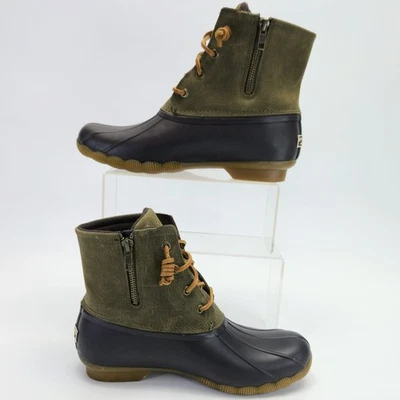 Sperry Mujer’s 8 Pato Botas STS99729 Marrón Oliva Impermeable Cuero Goma  Foto 1 de 4