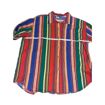 Camisa Vintage Años 90 Audaz Multicolor Rayas Abotonada-Top Retro Festival TALLA XL Foto 1 de 4