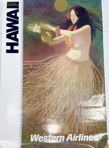 Western Airlines Poster Hawaii “Hula Dancer” Vintage 37" x 25" 70’s-80’s - Picture 1 of 4