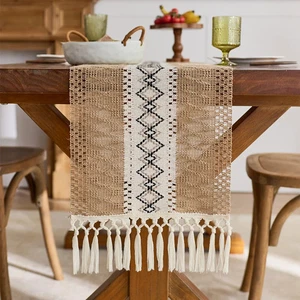 1pc Boho Table Runner for Home Decor with Tassels Rustic Brown for Living Room - Picture 1 of 15