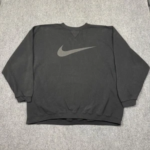Vtg Nike Black Big Center Swoosh Crewneck Sweatshirt Men L Streetwear Made USA - Picture 1 of 5