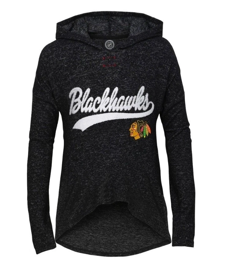 Chicago Blackhawks Heather Black Embroidered Super Soft Hooded Tee - Large 10/12 - Image 1 of 4