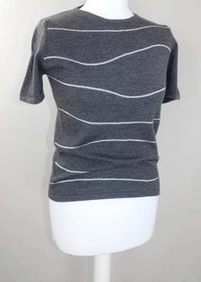 Vintage St Michael M&S Wool Jumper UK 10 Grey Silver Stripe Short Sleeve UKMade - Image 1 of 4
