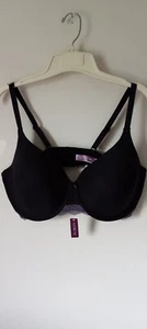 Adore Me New Sz 42DD Underwire Black Bra W/ Purple Lace Trim Smooth Padded Cup - Picture 1 of 15