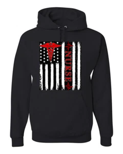 Support Nurses Health Workers American Flag Pride Unisex Hooded Sweatshirt - Picture 1 of 20