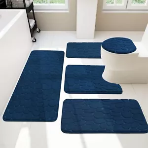 New-Bathroom Rugs Sets 5 Piece, Cobblestone Memory Foam Bathroom Mats Se - Picture 1 of 5