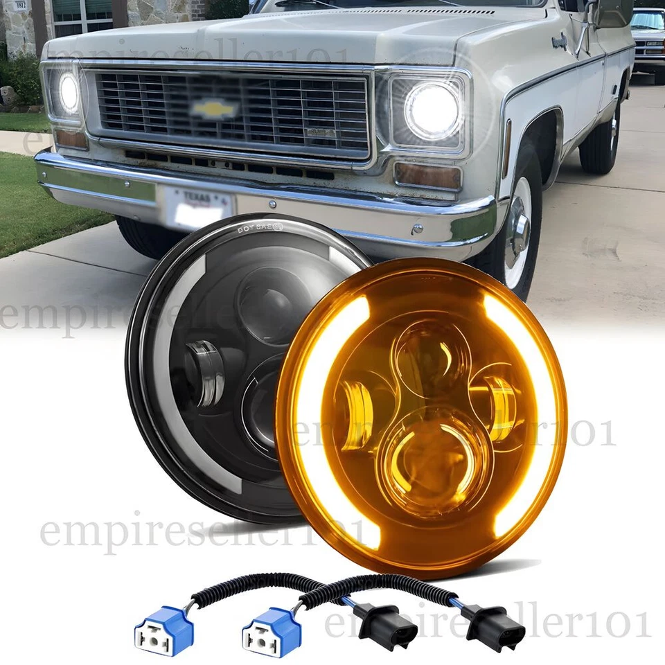 Pair 7" Round LED Headlights Fit For Chevy Truck 47-1957 C20/30 Pickup 61-1974 - Image 1 of 4