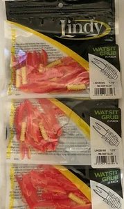 3 PACKS LINDY WATSIT GRUBS-45 BODIES-15 / PACK-1.75" PINK/CHART YELLOW (LWGB165) - Picture 1 of 2
