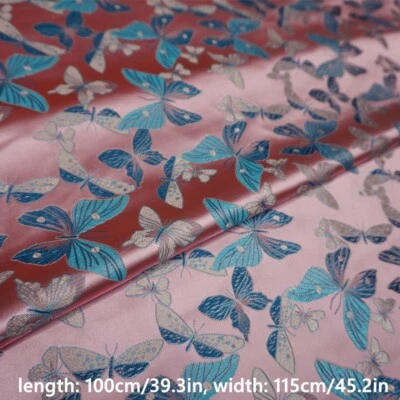 Brocade Damask Satin Fabric Cloth Butterfly Print for Cheongsam Han Clothing Red - Image 1 of 4