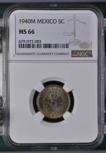 1940 M Mexico 5 Centavos NGC MS 66 - Picture 1 of 2