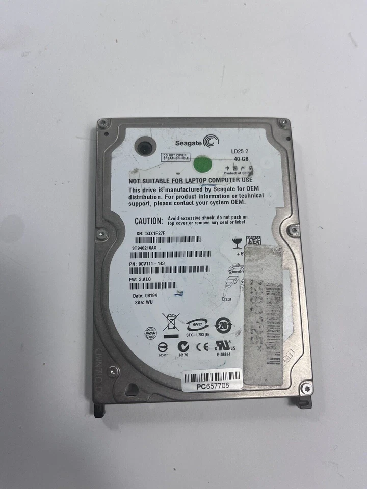 Seagate LD25.2 40GB HD. ST940210AS 9CV111-143 5400 RPM 2.5 SATA - Image 1 of 4