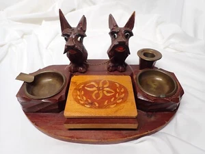 Antique German Wooden Scotties Dog Ashtray & Cigarette Holder from 1940's Nice! - Picture 1 of 8