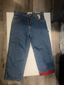 New Men Faded Glory Red Winter Fleece Lined Carpenter Jeans  Size 34x30