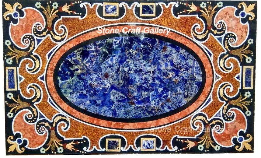 48" x 30" Marble center Table Top Pietra Dura Handmade inlay art work - Image 1 of 1