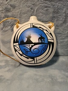 Vintage Native American Hand Painted Canteen Flask with Leather Strap - Picture 1 of 6