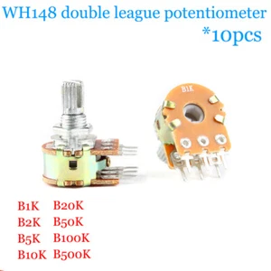 10 piezas potenciómetro de doble vía WH148 B1K/2K/5K/10K/50K/100K/500K mango 15 mm - Imagen 1 de 5