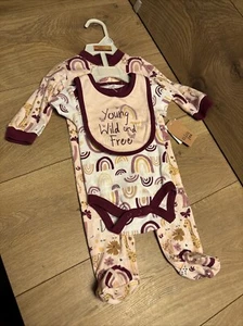 CHICKPEA Baby 3-PC. Cotton Bodysuit One Piece Pajamas Shirt Bib Set 0-3 months - Picture 1 of 7