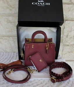 Neu mit Etikett Coach Rogue 20 geflochtene Leder Messing/Wein Cabrio Schultertasche oder SET Option! - Bild 1 von 48