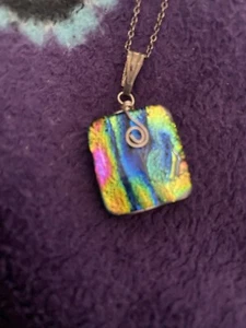 Dichroic Glass Pendant 925 Necklace Made In Italy OGI - Picture 1 of 5