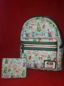 Loungefly The Mandalorian Baby Yoda Grogu Holidays Mini Backpack Wallet SET - Picture 1 of 8