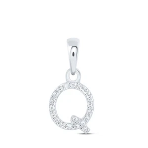 10K White Gold Womens Round Diamond Q Initial Letter Pendant .03 Cttw - Picture 1 of 2